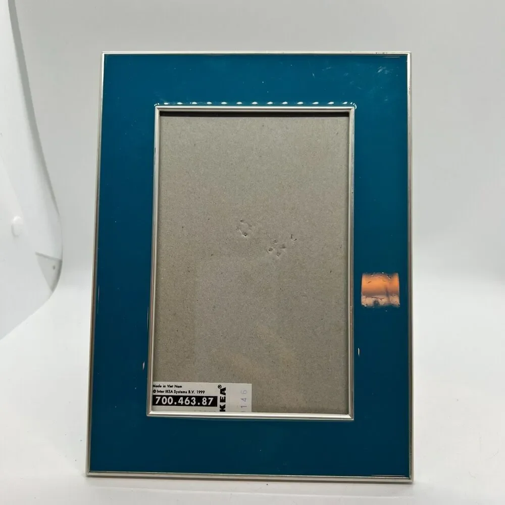 IKEA Picture Frame Blue Turquoise 6x8 Discontinued silver stands up easel style